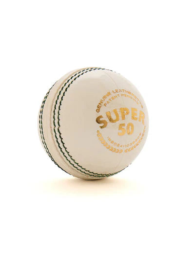 SG Super 50 Cricket Leather Ball Adult Size 144gms- White and Red